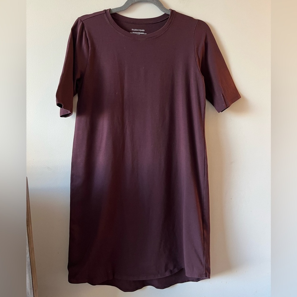 Eileen Fisher Organic Cotton Purple Short Sleeve T-Shirt Dress